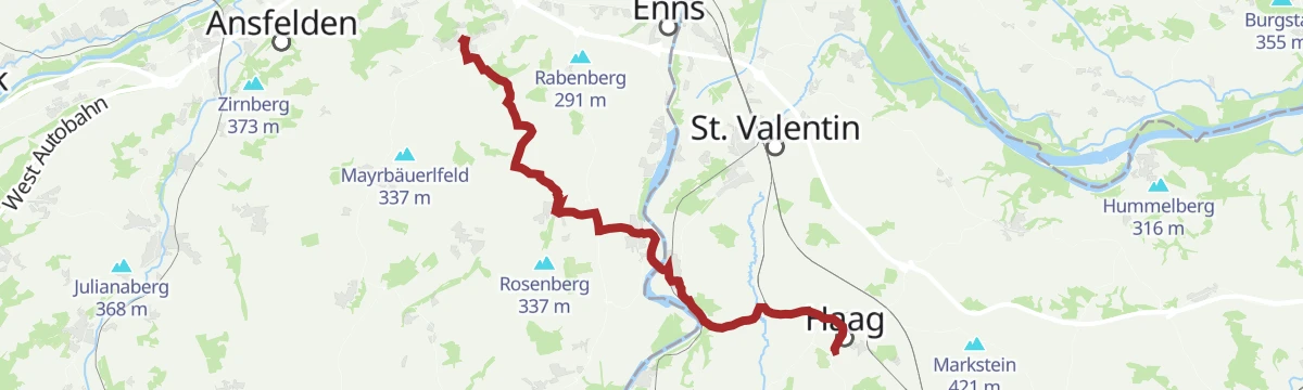 Route map: OÖ Mariazellerweg: D: 2. Etappe: St. Florian